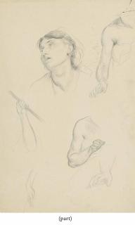 Eugène-Emmanuel Amaury-Duval - Two Seated Female Figures, One Holding An Umbrella; And Studies Of A Female Head And Of Her Arm