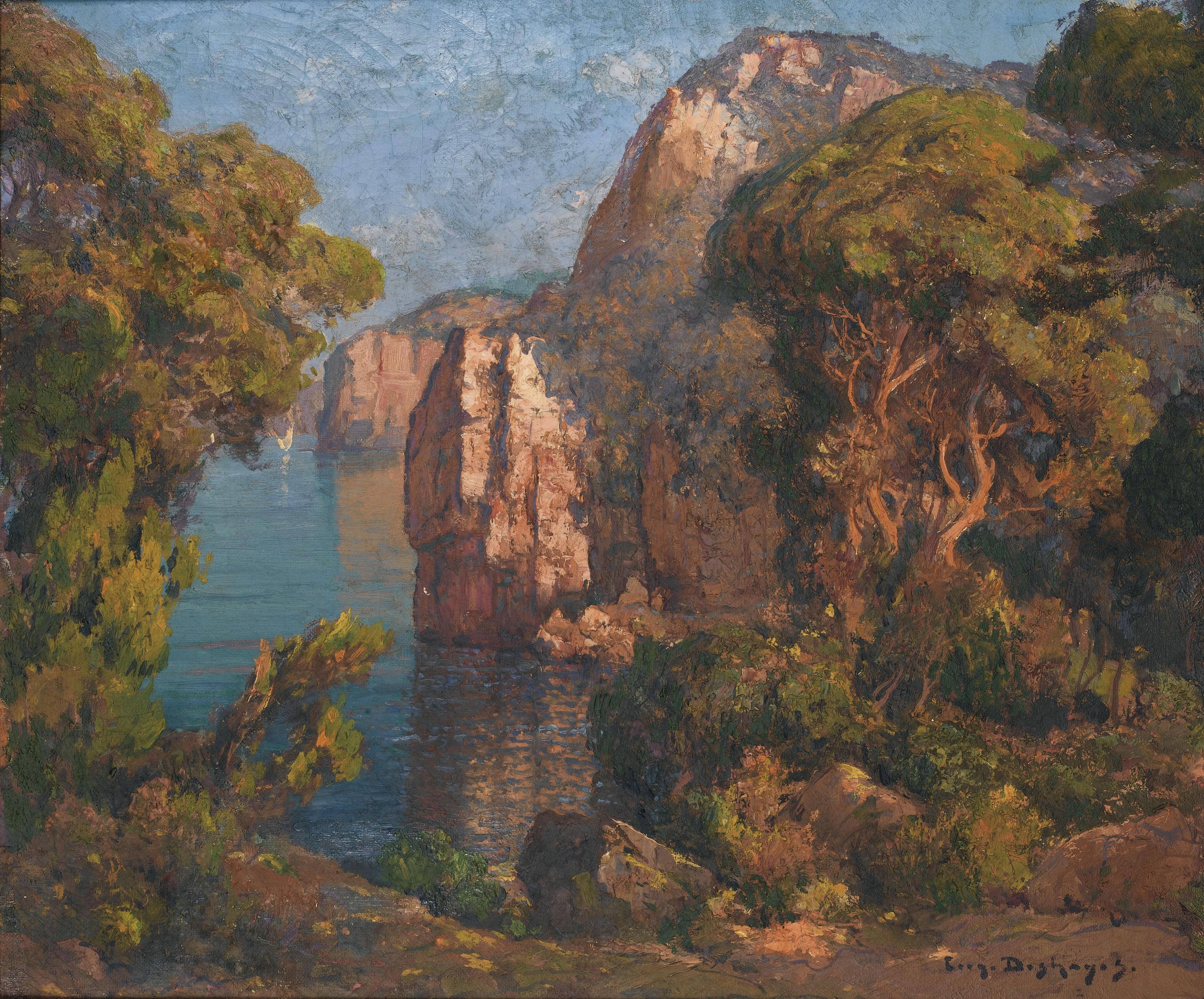 Eugène-François-Adolphe Deshayes - Falaises Et Arbreseugène-François-Adolphe Deshayes ; Cliff And Trees ; Signed Lower Right ; Oil On Canvas