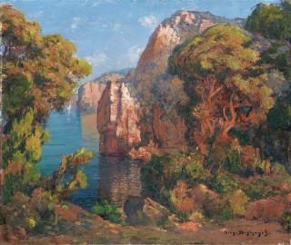 Eugène-François-Adolphe Deshayes - Falaises Et Arbreseugène-François-Adolphe Deshayes ; Cliff And Trees ; Signed Lower Right ; Oil On Canvas