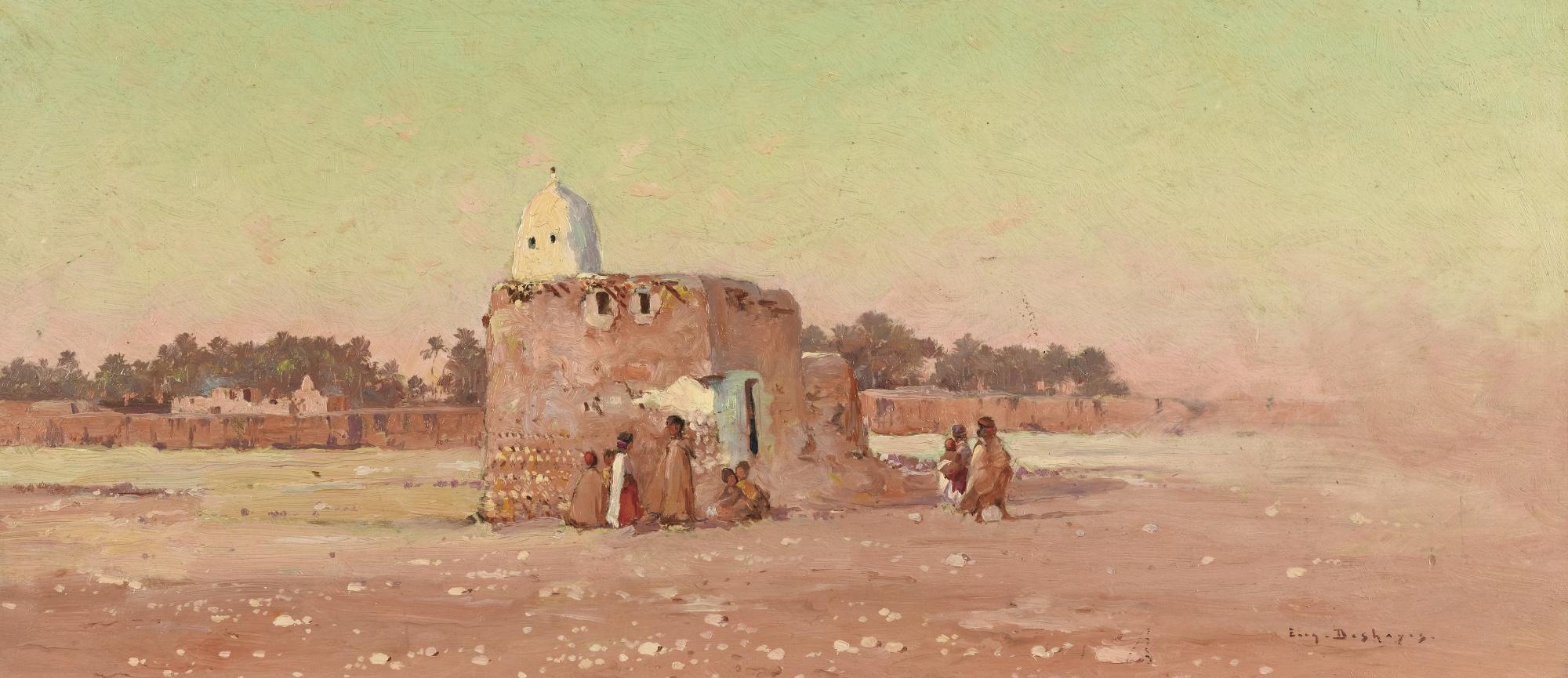 Eugène-François-Adolphe Deshayes - Femme Et Enfants Près D\'Un Marabouteugène-François-Adolphe Deshayes ; Woman And Children Near A Marabout ; Signed Lower Right ; Oil On Panel, Unframed
