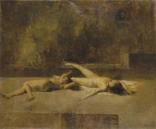 Eugene Fromentin - Deux Femmes Nues Allongées Sur Le Sol : Une Étude Pour L\'Incendie