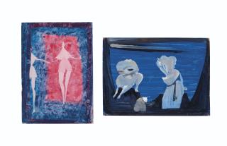Eugene Gabritschevsky - Two Works (White Figures on Blue; Woman on Pink Square), 1954
