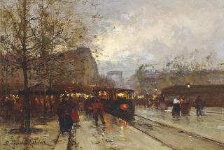 Eugene Galien-Laloue - A Parisian Street At Dusk