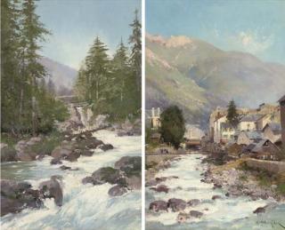 Eugène Galien-Laloue - A river running through a mountain town; and A mountain torrent