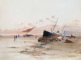 Eugène Galien-Laloue - A ship at the shore