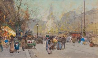 Eugène Galien-Laloue - Blumenmarkt auf dem Place de la République in Paris.