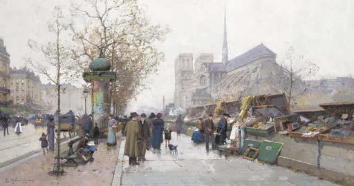 Eugene Galien-Laloue - Bouquinistes sur le quai de Tournelle, Paris