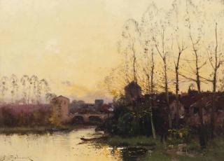 Eugène Galien-Laloue - Coucher de soleil sur la rivière