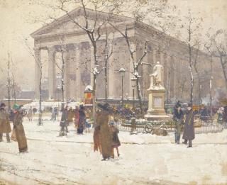 Eugène Galien-Laloue - Figures At The Madeleine, Paris