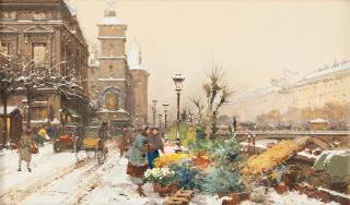 Eugène Galien-Laloue - Flower sellers at Quai de l\'Horloge in Paris