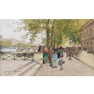 Eugène Galien-Laloue - French Book Vendors Along The Quais Of The Seine, Paris