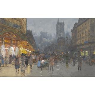 Eugène Galien-Laloue - French paris, Rue De Rivoli, Avec La Tour Saint Jacques