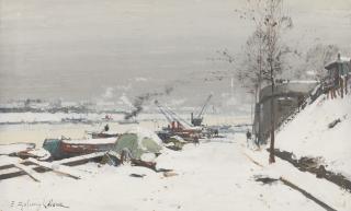 Eugène Galien-Laloue - French quai De Bercy Sous La Neige