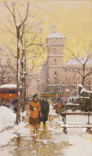 Eugène Galien-Laloue - La Place Du Châtelet Et La Conciergerie Sous La Neige