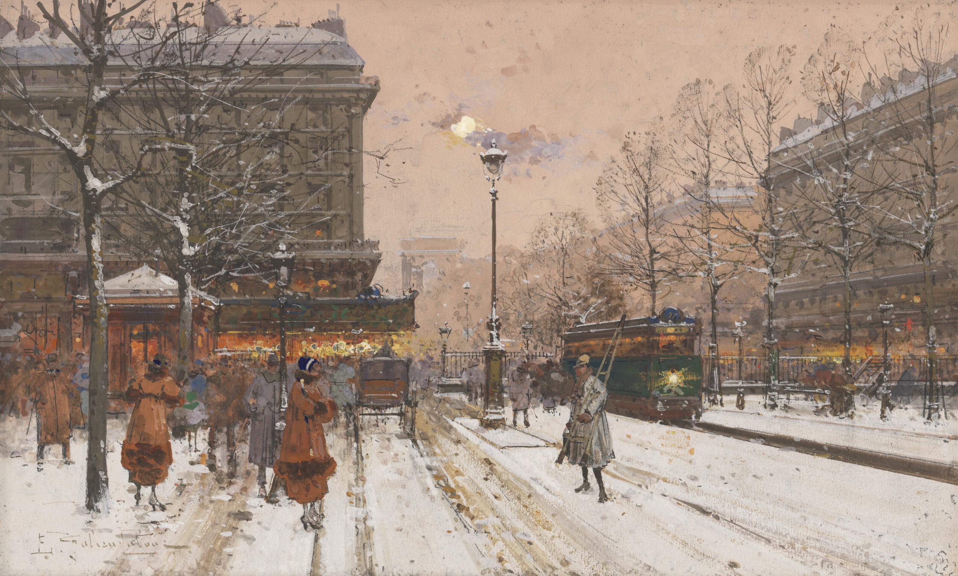 Eugène Galien-Laloue - Le Grand Boulevard sous la neige