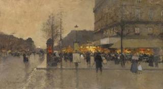 Eugène Galien-Laloue - Les Grands Boulevards de Paris, crépuscule