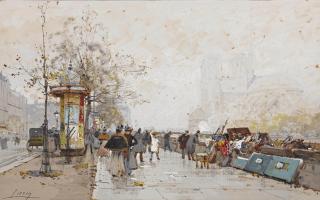 Eugene Galien-Laloue - Les Quais De Seine, Notre-Dame De Paris À L\'Arrière-Plan