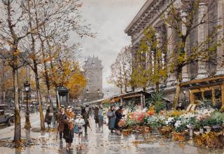 Eugène Galien-Laloue - Marché aux fleurs à la Madeleine