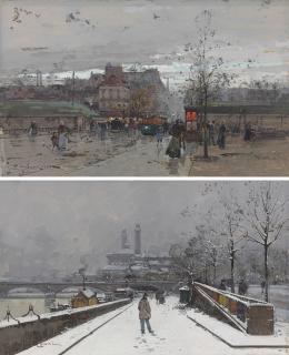 Eugène Galien-Laloue - Porte de Chatillon, Paris; and La Berge au Quay Debilly, Paris