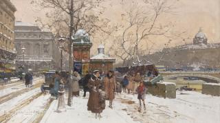 Eugène Galien-Laloue - Quai de la Mégisserie sous la neige