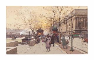 Eugène Galien-Laloue - Quai du Louvre en Automne, Paris 