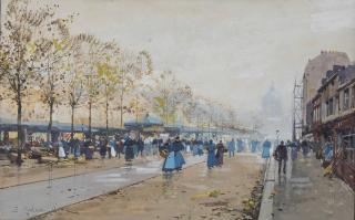 Eugene Galien-Laloue - Quai Voltaire looking towards the College des Quatre Nations, Paris