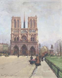 Eugène Galien-Laloue - The Flower Lady at Notre-Dame, Paris