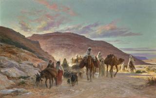 Eugène Girardet - French a Desert Caravan