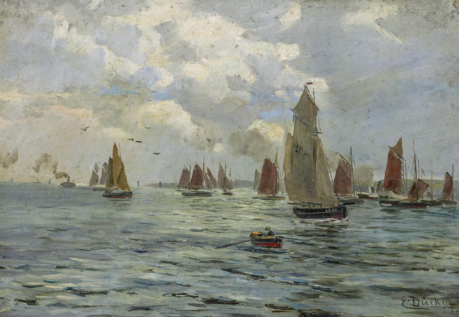 Eugène Gustav Dücker - Segler vor dem Hafen