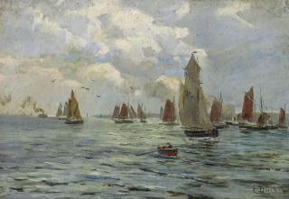 Eugène Gustav Dücker - Segler vor dem Hafen