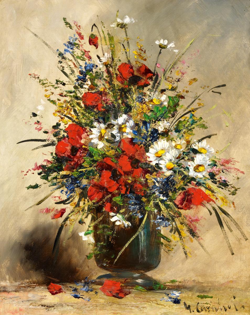 Eugène Henri Cauchois - Blumenstrauß mit Mohn und Margeriten