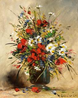 Eugène Henri Cauchois - Blumenstrauß mit Mohn und Margeriten