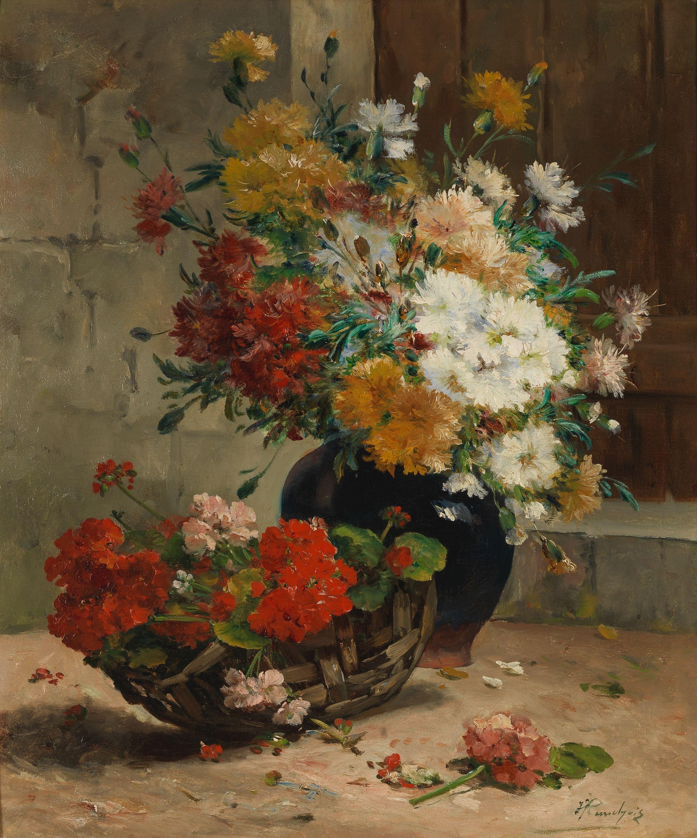 Eugène Henri Cauchois - Bouquet de chrysanthèmes