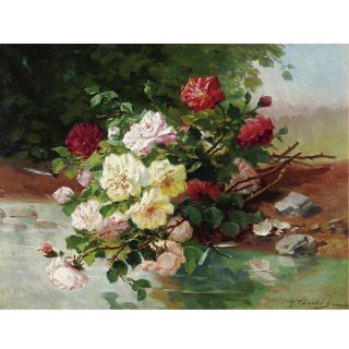 Eugène-Henri Cauchois - Flowers By A Stream