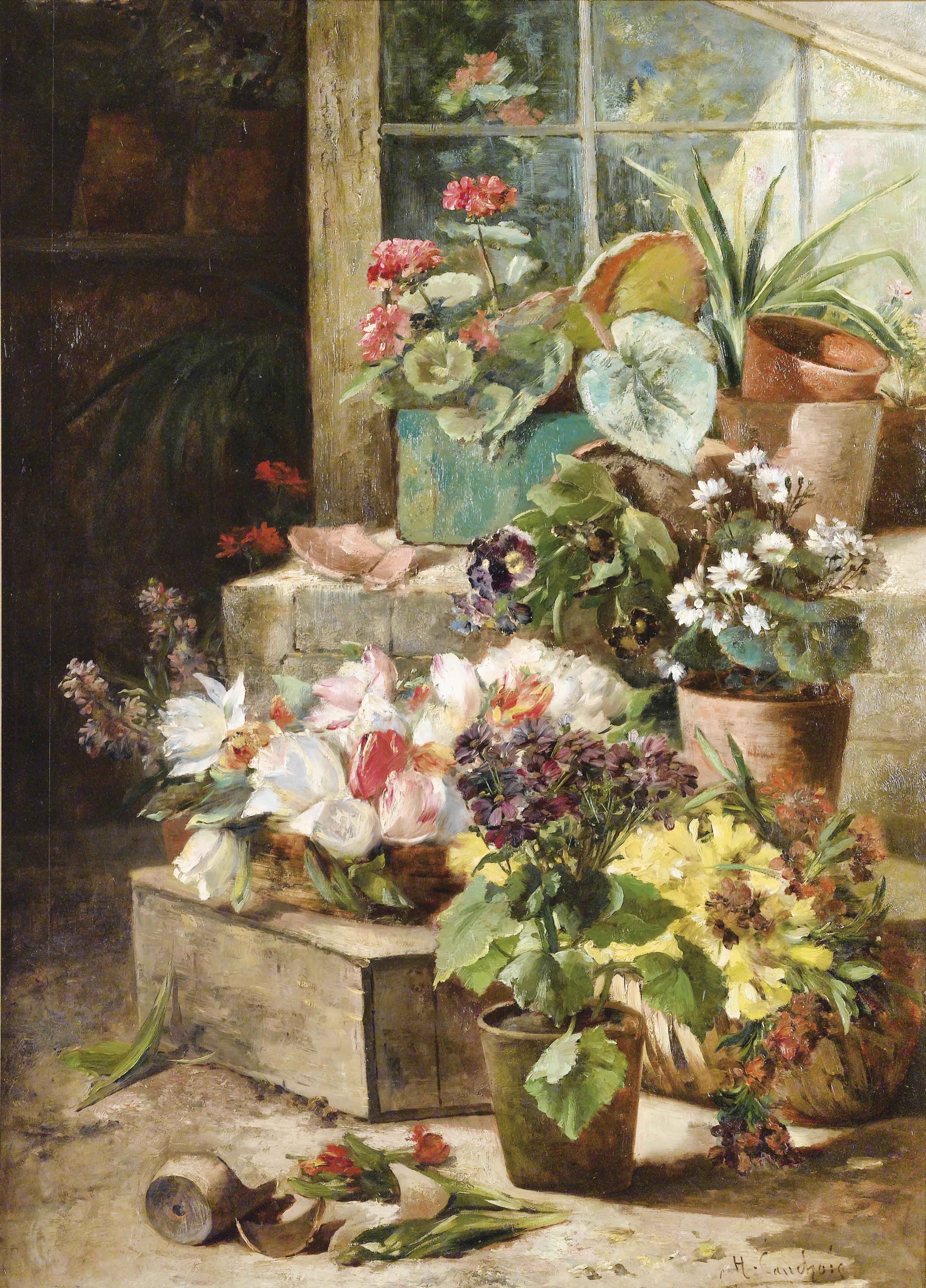 Eugène-Henri Cauchois - Pots De Fleurseugène-Henri Cauchois ; Flowers Pots ; Signed Lower Right ; Oil On Panel