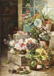 Eugène-Henri Cauchois - Pots De Fleurseugène-Henri Cauchois ; Flowers Pots ; Signed Lower Right ; Oil On Panel