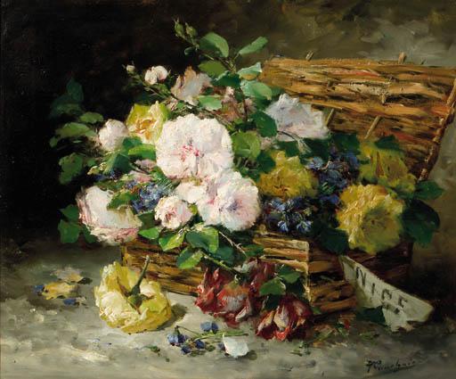 Eugène Henri Cauchois - Roses in a basket