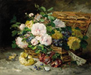Eugène Henri Cauchois - Roses in a basket