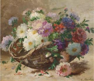 Eugène-Henri Cauchois - Summer flowers in a basket