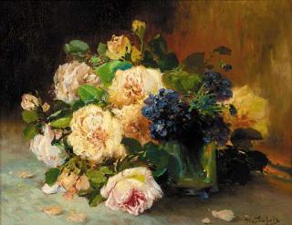 Eugène Henri Cauchois - Summer flowers on a ledge