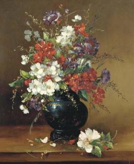 Eugène Henri Cauchois - Wild flowers in a blue vase