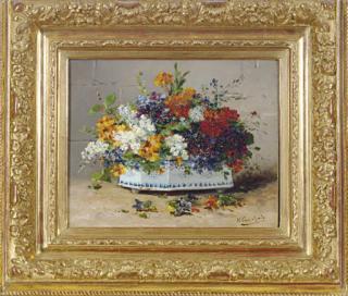 Eugène Henri Cauchois - Wild flowers in a bough pot