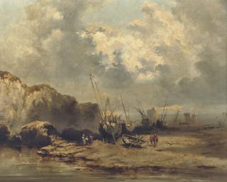 Eugène Isabey - Ships by low tide