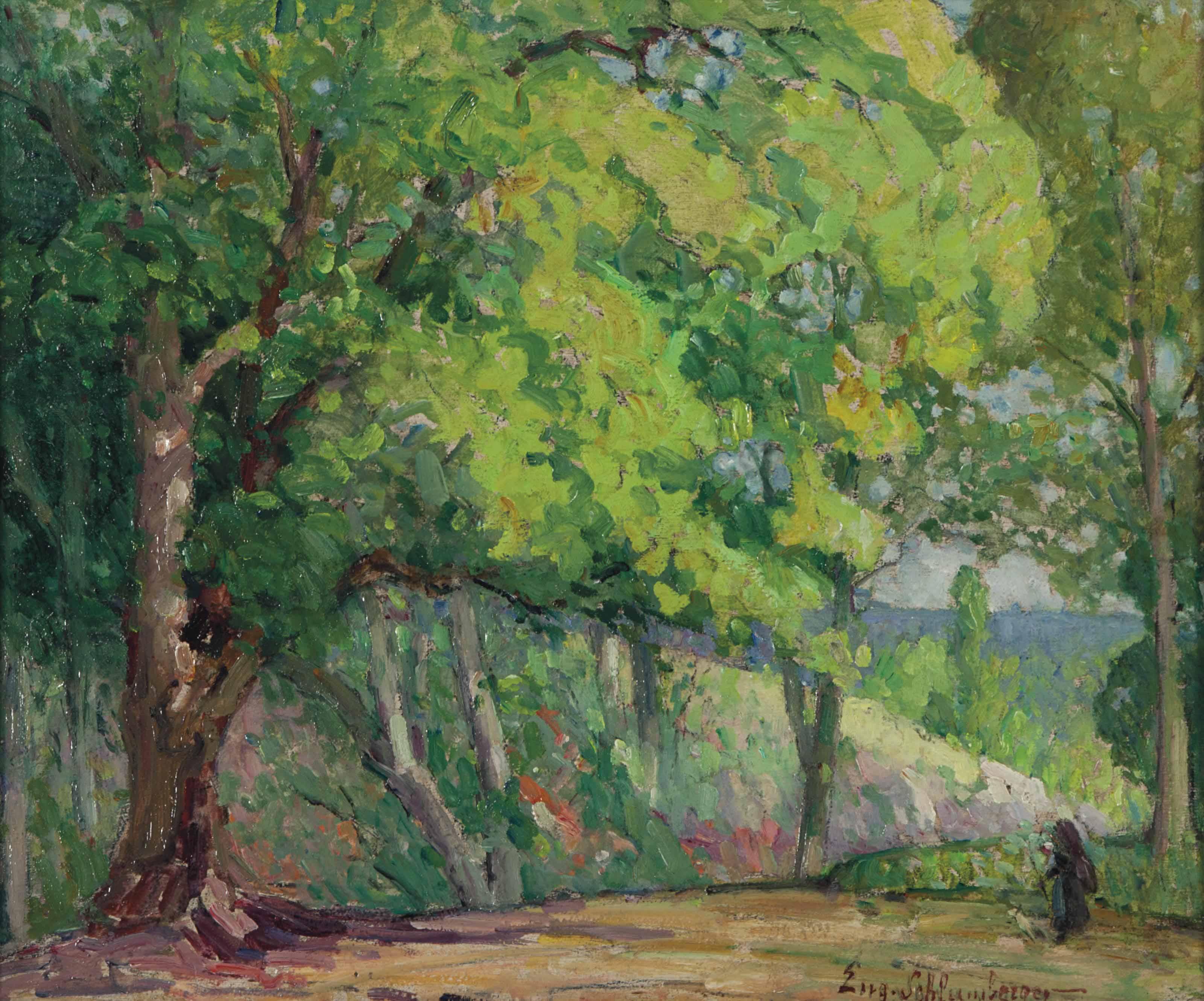 Eugène Jacques Schlumberger - A Figure Walking Through The Woods