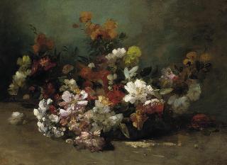 Eugène Joseph Constant Pierre Petit - Summer blooms in a basket