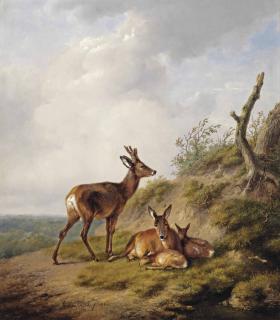Eugène Joseph Verboeckhoven - A family of deer