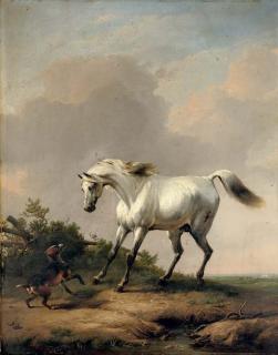 Eugène Joseph Verboeckhoven - A white horse startled by a dog