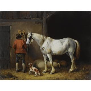 Eugène Joseph Verboeckhoven - Belgian A Groom With His Horse