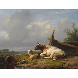 Eugène Joseph Verboeckhoven - Cattle On The Waterfront