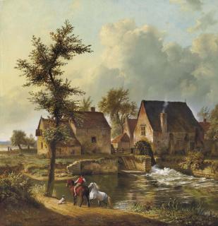 Eugene-Joseph Verboeckhoven - Chevaux à la mare